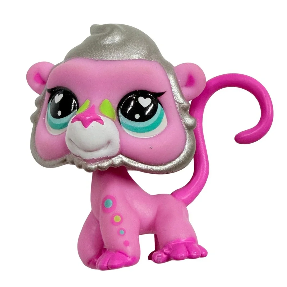 Littlest Pet Shop Pink Monkey Silver Hair Heart Eyes LPS Figure Toy